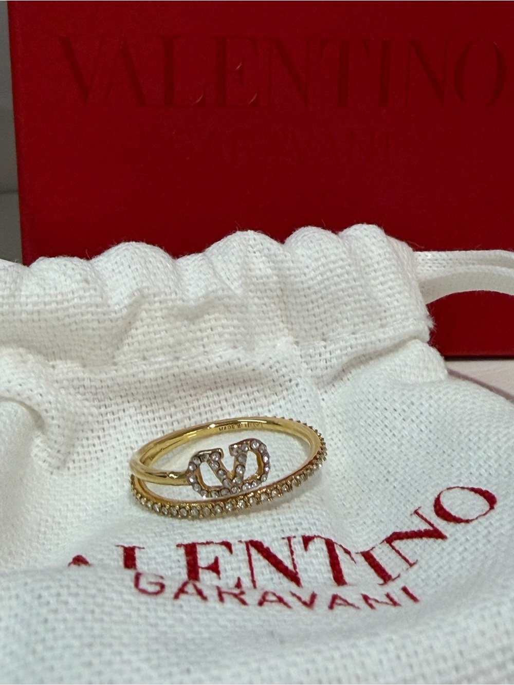 Valentino Garavani Crystal V Logo Ring
